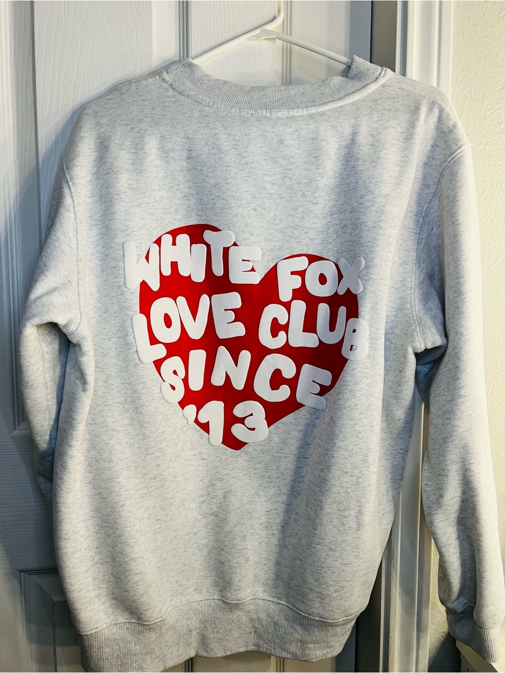 White Fox Boutique Gray Crewneck with Red Heart Graphic